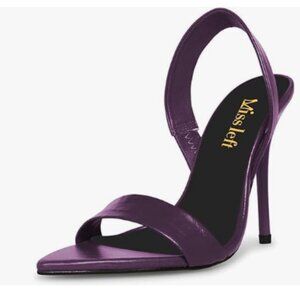 miss left Purple High Heels Pointed Open Toe Sandals Slingback Slip On Shoe